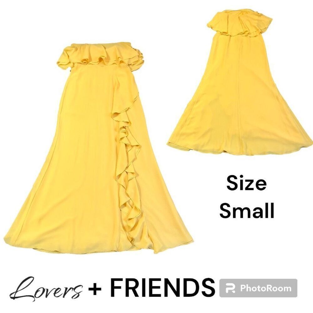 Lovers + Friends Women’s Yellow Strapless Ruffle High Slit in Front Jeadora Gown